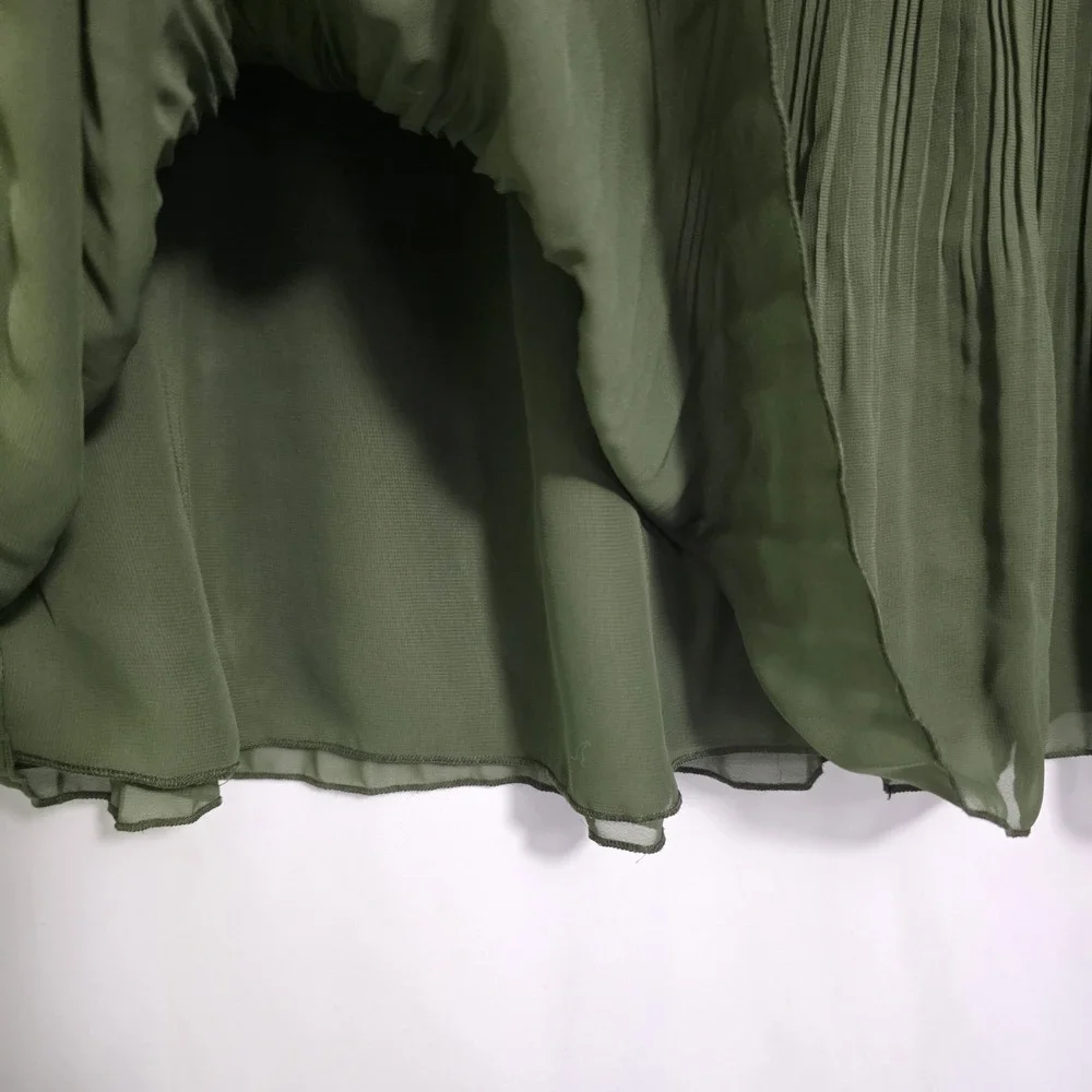 Olive Green Pleated Tiered Midi Skirt Boho Cottagecore Soft Girl‎ Earthy - Picture 3 of 6